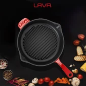 Lava Döküm Yuvarlak Izgara Tava Döküm Demir Yekpare Saplı Çap(Ø)28cm.  Kırmızı thumbnail 7