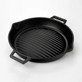 Lava Döküm Yuvarlak Izgara Tavası Döküm Demir Yekpare Çift Kulplu Konkav Taban 15mm. Çap(Ø)30cm. - 2