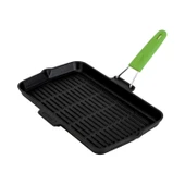 Lava Döküm Dikdörtgen Sığ Izgara Tavası Silikon Tel Saplı Ölçü 21x36cm.  Yeşil thumbnail 2