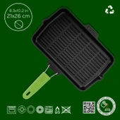 Lava Döküm Dikdörtgen Sığ Izgara Tavası Silikon Tel Saplı Ölçü 21x36cm.  Yeşil thumbnail 7