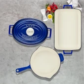 Lava Döküm 3X Edition Serisi Özel Koleksiyon Döküm Demir Tencere & Tava Seti  Mavi thumbnail 8