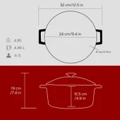 Lava Döküm Yuvarlak Tencere Cam kapaklı. Glaze Çap(Ø)24cm.  Kırmızı - 5