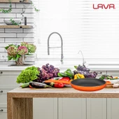 Lava Döküm Yuvarlak Kızartma Tavası Döküm Demir Yekpare Saplı  Çap(Ø)20cm.  Turuncu - 7