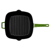 Lava Döküm Kare Izgara Tava Cam Kapaklı Döküm Demir Yekpare Saplı Ölçü 28x28cm.  Yeşil thumbnail 3