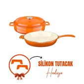 Lava Döküm 2X Edition Serisi Özel Koleksiyon Döküm Demir Tencere & Tava Seti  Turuncu thumbnail 1