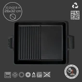 Lava Döküm Dikdörtgen Hibrit Izgara Tavası Döküm Demir Yekpare Çift Kulplu Ölçü 26x32cm. thumbnail 4