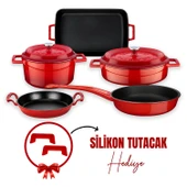 Lava Döküm 5x Trendy Serisi 8 Parça Tencere & Tava Seti  Kırmızı thumbnail 1