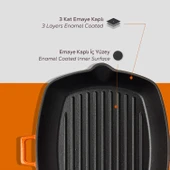 Lava Döküm Dikdörtgen Izgara Tava Döküm Demir Yekpare Saplı Ölçü 26x32cm.  Turuncu thumbnail 6