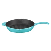 Lava Döküm Yuvarlak Izgara Tavası Döküm Demir Yekpare Saplı Spring Serisi Çap(Ø)28cm.  Turkuaz - 1
