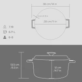 Lava Döküm Yuvarlak Tencere Döküm Demir Yekpare Kulplu Premium Serisi Çap(Ø)28cm.  Gri thumbnail 5