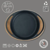 Lava Döküm Yuvarlak Sahan Döküm Demir Yekpare Çift Kulplu Kayın Servis Ahşabı Çap(Ø)16cm. thumbnail 4