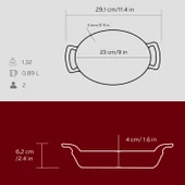 Lava Döküm Oval Sahan Döküm Demir Yekpare Çift Kulplu Ölçü 23x17cm.  Kırmızı thumbnail 5