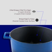 Lava Döküm Yuvarlak Tencere Cam kapaklı. Glaze Çap(Ø)20cm.  Mavi thumbnail 6