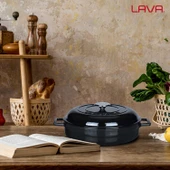 Lava Döküm Çok Amaçlı Yayvan Tencere. Kubbe Form Kapaklı Folk Serisi Çap(Ø)28cm.  Siyah thumbnail 7