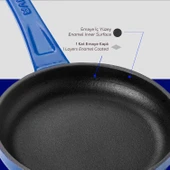 Lava Döküm Yuvarlak Kızartma Tavası Döküm Demir Yekpare Saplı Çap(Ø)16cm.  Mavi thumbnail 6