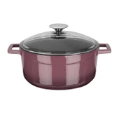 Lava Döküm Yuvarlak Tencere Cam kapaklı. Glaze Çap(Ø)24cm.  Mor thumbnail 1