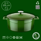 Lava Döküm Yuvarlak Tencere. Folk Çap(Ø)28cm.  Yeşil thumbnail 4