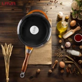 Lava Döküm Yuvarlak Kızartma Tavası Cam Kapaklı Döküm Demir Sök - Tak Ahşap Sap Çap(Ø)24cm  Turuncu thumbnail 6
