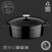 Lava Döküm Oval Tencere. Folk Serisi Ölçü 23x29cm.  Siyah thumbnail 4