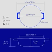 Lava Döküm Çok Amaçlı Yayvan Tencere Döküm Demir Yekpare Kulplu Edition Serisi Çap(Ø)32cm.  Mavi thumbnail 5
