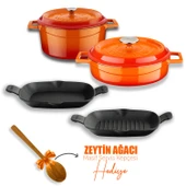 Lava Döküm 5X Trendy Serisi Döküm Demir Tencere Tava Çeyiz Seti  Turuncu thumbnail 1
