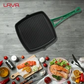 Lava Döküm Kare Izgara Tava Döküm Demir Yekpare Saplı. Ölçü 26x26cm.  Yeşil thumbnail 6