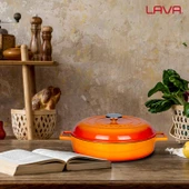 Lava Döküm Çok Amaçlı Yayvan Tencere. Kubbe Form Kapaklı Folk Serisi Çap(Ø)28cm.  Turuncu thumbnail 7