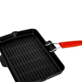 Lava Döküm Dikdörtgen Sığ Izgara Tavası Silikon Tel Saplı Ölçü 21x36cm.  Kırmızı - 4