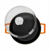 Lava Döküm Çok Amaçlı Yayvan Tencere. Glaze Serisi Çap(Ø)24cm. - Kırmızı  Turuncu thumbnail 3