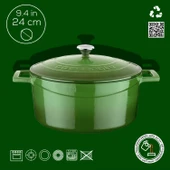 Lava Döküm Yuvarlak Tencere. Folk Çap(Ø)24cm.  Yeşil thumbnail 4