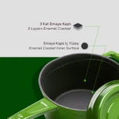 Lava Döküm Yuvarlak Sos Tenceresi. Döküm Demir Yekpare Saplı Trendy Serisi Çap(Ø16 cm.  Yeşil thumbnail 6