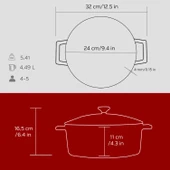 Lava Döküm Yuvarlak Tencere. Folk Çap(Ø)24cm.  Kırmızı thumbnail 5