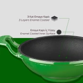 Lava Döküm Mini Wok Yekpare Kulplu Çap(Ø)16cm.  Yeşil thumbnail 5