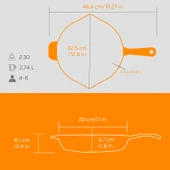 Lava Döküm Yuvarlak Kızartma Tavası Döküm Demir Yekpare Saplı Edition Serisi Çap(Ø)28cm.  Turuncu thumbnail 5