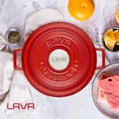 Lava Döküm Çok Amaçlı Yayvan Tencere Döküm Demir Yekpare Kulplu Spring Serisi Çap(Ø)24cm.  Kırmızı thumbnail 7