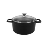 Lava Döküm Yuvarlak Tencere Cam kapaklı. Glaze Çap(Ø)20cm.  Siyah - 1