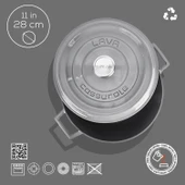 Lava Döküm Yuvarlak Tencere Döküm Demir Yekpare Kulplu Premium Serisi Çap(Ø)28cm.  Gri thumbnail 4