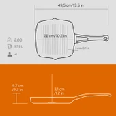 Lava Döküm Kare Izgara Tava Döküm Demir Yekpare Saplı. Ölçü 26x26cm.  Turuncu thumbnail 5