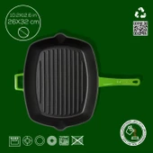 Lava Döküm Dikdörtgen Izgara Tava Döküm Demir Yekpare Saplı Ölçü 26x32cm.  Yeşil thumbnail 4