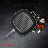 Lava Döküm Kare Izgara Tava Döküm Demir Yekpare Saplı Ölçü 26x26cm.  Mor thumbnail 7