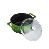 Lava Döküm Yuvarlak Tencere Cam kapaklı. Glaze Çap(Ø)20cm.  Yeşil - 2