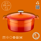 Lava Döküm Yuvarlak Tencere. Folk Çap(Ø)28cm. Turuncu - 4