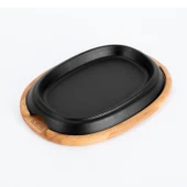 Lava Döküm Oval Fajita Tabağı Kayın Servis Ahşabı Ölçü 26x19cm. - 1