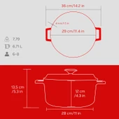 Lava Döküm Yuvarlak Tencere Döküm Demir Yekpare Kulplu Edition Serisi Çap(Ø)28cm.  Kırmızı thumbnail 5