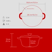 Lava Döküm Yuvarlak Tencere Döküm Demir Kapak New Heritage Serisi Çap(Ø)26cm.  Kırmızı thumbnail 6