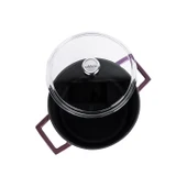 Lava Döküm Yuvarlak Tencere Cam kapaklı. Glaze Çap(Ø)20cm.  Mor thumbnail 3