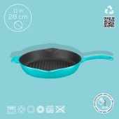 Lava Döküm Yuvarlak Izgara Tavası Döküm Demir Yekpare Saplı Spring Serisi Çap(Ø)28cm.  Turkuaz - 4