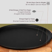 Lava Döküm Yuvarlak Pizza Krep Pankek Tavası Döküm Demir Yekpare Saplı Kayın Servis Ahşabı Çap(Ø)20cm. thumbnail 6
