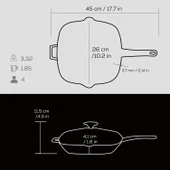 Lava Döküm Kare Izgara Tava Cam Kapaklı Döküm Demir Yekpare Saplı Ölçü 26x26cm.  Siyah thumbnail 5