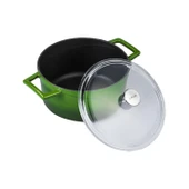 Lava Döküm Yuvarlak Tencere Cam kapaklı. Glaze Çap(Ø)24cm.  Yeşil thumbnail 2